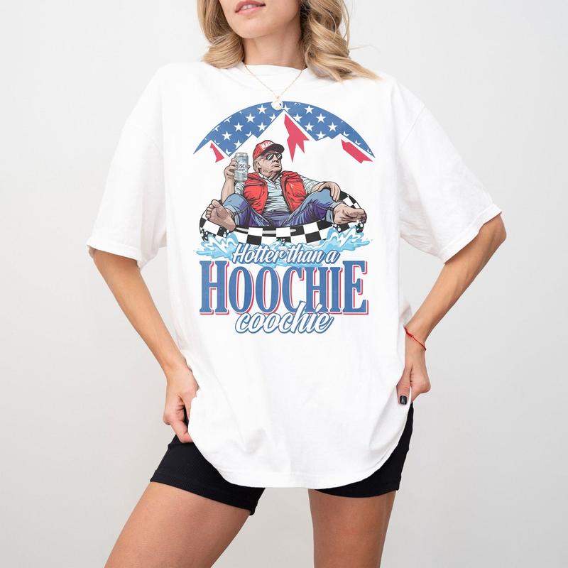 Hotter Than A Hoochie Coochie Trump Shirt - Beer Logo Trump Summer Vibe 2024 Election Unisex America Shirt with Humor