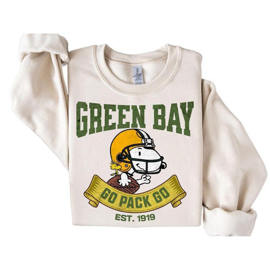 Snopy Football Sweatshirt, Green Bay Sweatshirt, Unisex Crewneck Jumper, Packers Apparel, Peanuts Sweatshirt, Athletic Pullover
