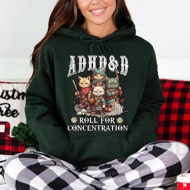 Funny ADHD & D Roll For Concentration Funny Gamer Shirt, ADHD Shirt, DnD Shirt, ADHD & D funny Cat Sweatshirt