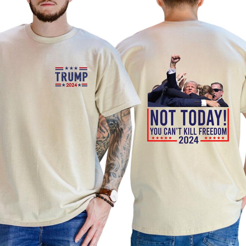 2-Side Trumpppp Shooting Shirt Trummpp Rally Shooting Shirt, Trum Bulletproof 2024, Funny Tee, Gift For Men, Casual Menswear, Classic Cotton Top, Soft Fabric Shortsleeve Shirt