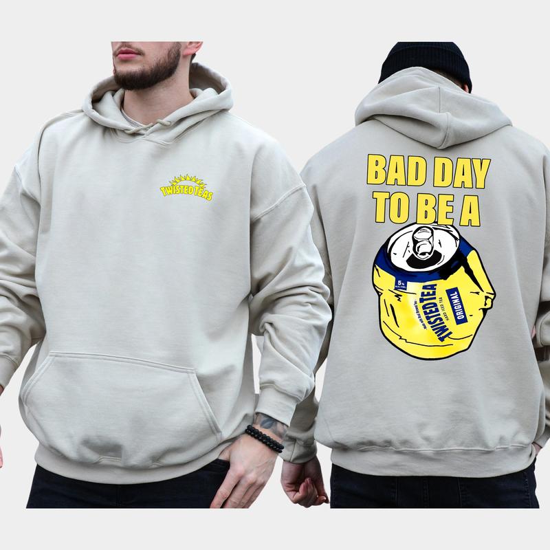 Vintage Bad Day To Be A Twisted Tea 2-Sided Hoodie, Funny Drinking Hoodies, Men's Twisted Tea Hooded Sweatshirt, Unisex Drink Tops, Comfort Cotton Casual Menswear, Classic Long Sleeve Pullover