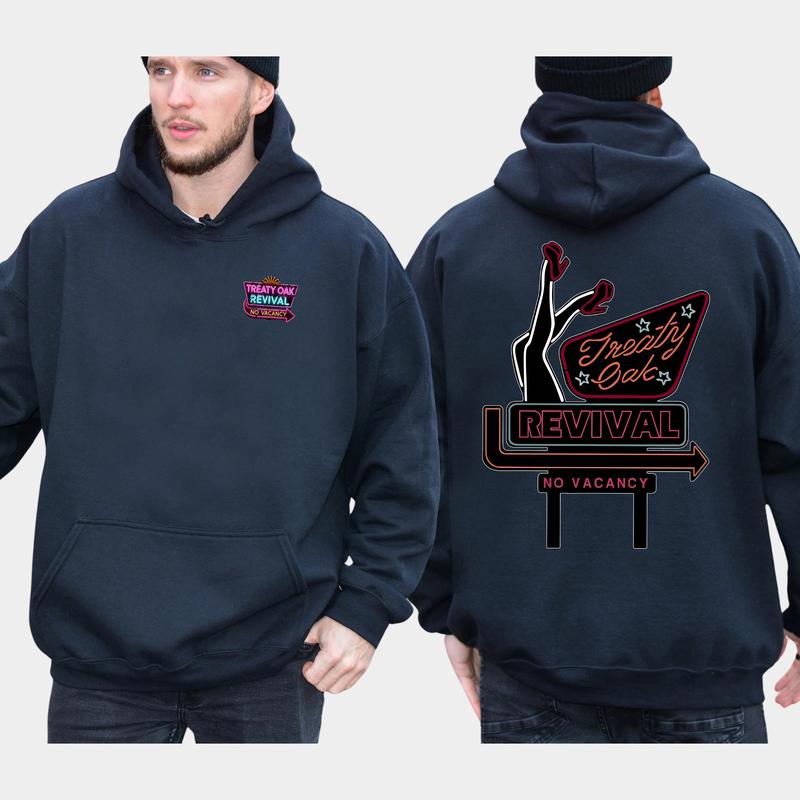 Men's Treaty Oak Revival 2-Sided Hoodie, Retro Neon Sign Hoodies, Funny Treaty Oak Hooded Sweatshirt, Unisex Cotton Tops, Classic Pullover Menswear