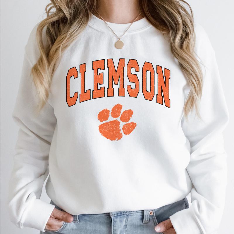 Clemson Tigers Vintage Football NCAA Trendy Sweatshirt, Clemson University Unisex Football NCAA Shirt, Gift For Men, Gift For Girls, Crewneck, Cotton,