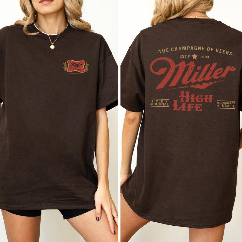 Vintage Miller High Life Champagne Of Beers Crest Shirt 2-Sided, Retro Miller High Life Graphic Printed Tee, Drink Shirt, Drinking T-shirt, Soft Cotto