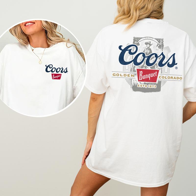 Coors Banquet Beer 2-Sided Shirt for Men and Women, Beer Drinking Tshirt, Country Girl Tee, Wild West Graphic Top, Cotton Fabric Casual Womenswear