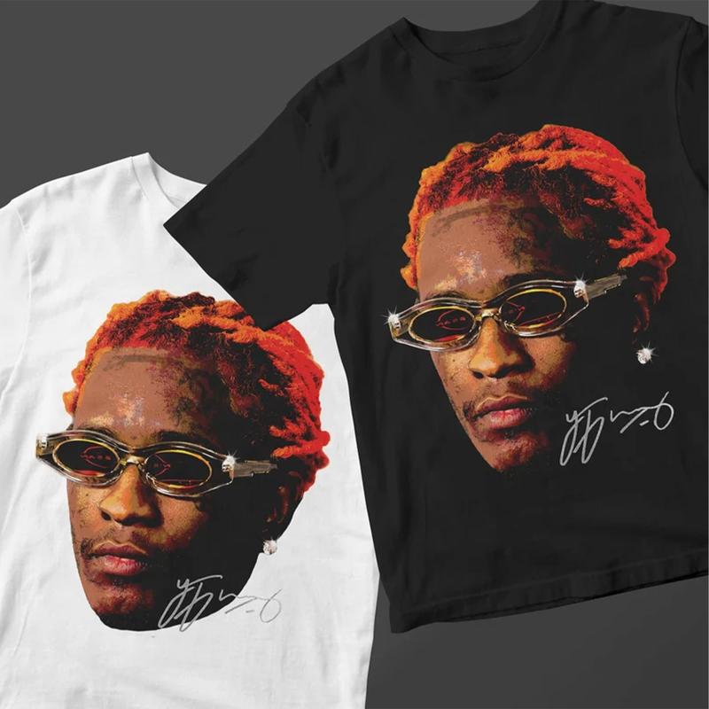 Young Thug Face T-Shirt ORANGE, Thugger Inspired Vintage Graphic Tee, Rap Music Merchandise for Hip Hop Fans, Trendy Urban Outfit