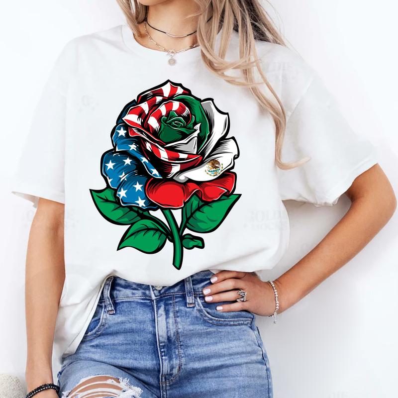 Rose Mexico USA Flag Shirt, Mexican American Shirt, Mexico Independence T-Shirt