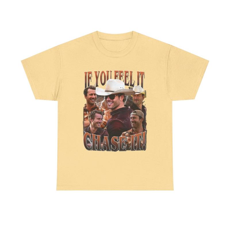 If You Feel It Chase It Heavy Cotton Tee - Glenn Powell - Twisters Movie Shirt - Tornado Movie - Glenn Powell Cowboy Hat Shirt - Twister T Shirt