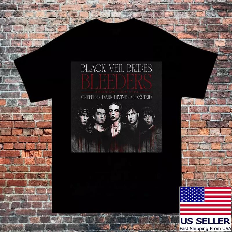 BLACK VEIL BRIDES Bleeders USA Tour 2024 T Shirt Full Size S-5XL Sweatshirt, Hoodie, Comfort Colors