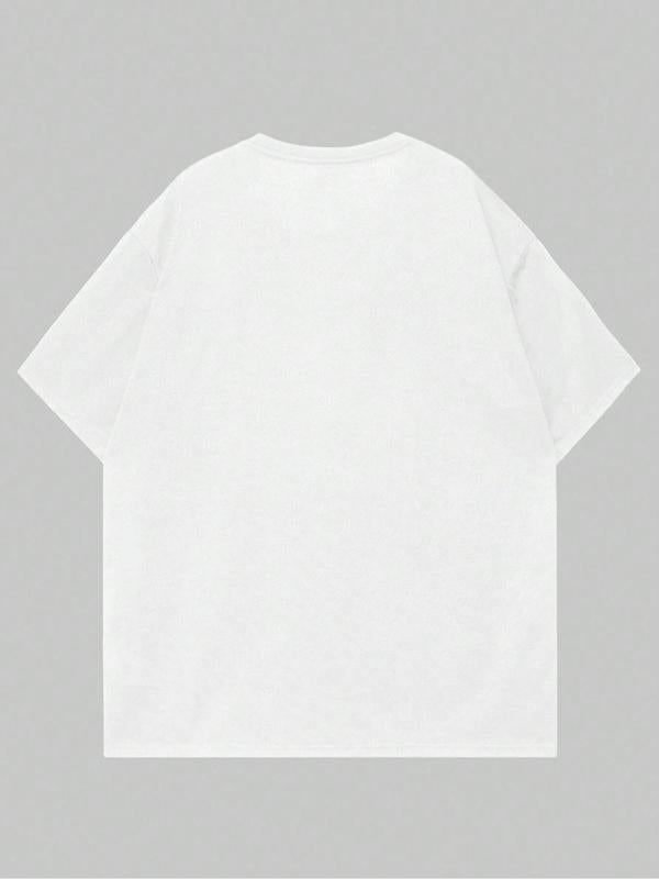 Men's Landscape & Letter Print Drop Shoulder GraphicÃ‚Â Tee, Regular Fit Casual Short Sleeve Round Neck T-shirt, Fashion Men's Summer Top for Daily Wear