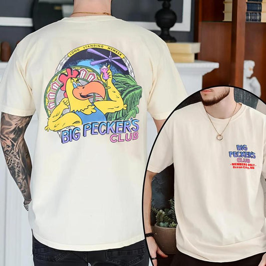 Big Peckers Club Ocean City Maryland Member Only Rooster Funny t-shirt Large,Funny Tee, Vintage Tee, Unisex