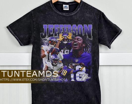 Retro Justin Jefferson Football Unisex Mineral TShirt ,Vintage 80S Graphic Style Justin Jefferson TShirt Sport Tee