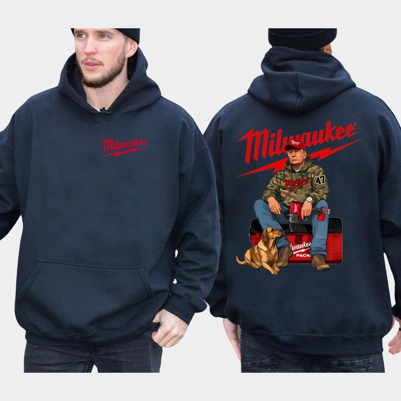 Camo Trump Milwaukee Fuel Drill Hoodie 2-Sided, Men's Hunting Hoodies, Dog Hunt Sweatshirt, Unisex Hunter Tops, Classic Casual Menswear