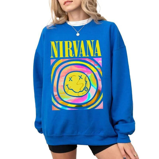 Retro Nirvana Sweatshirt, Happy Smiley Face Sweatshirt, Rock Band Sweater, Nirvana Aesthetic Women's Sweater, Trendy Sweatshirt, Gift for Women