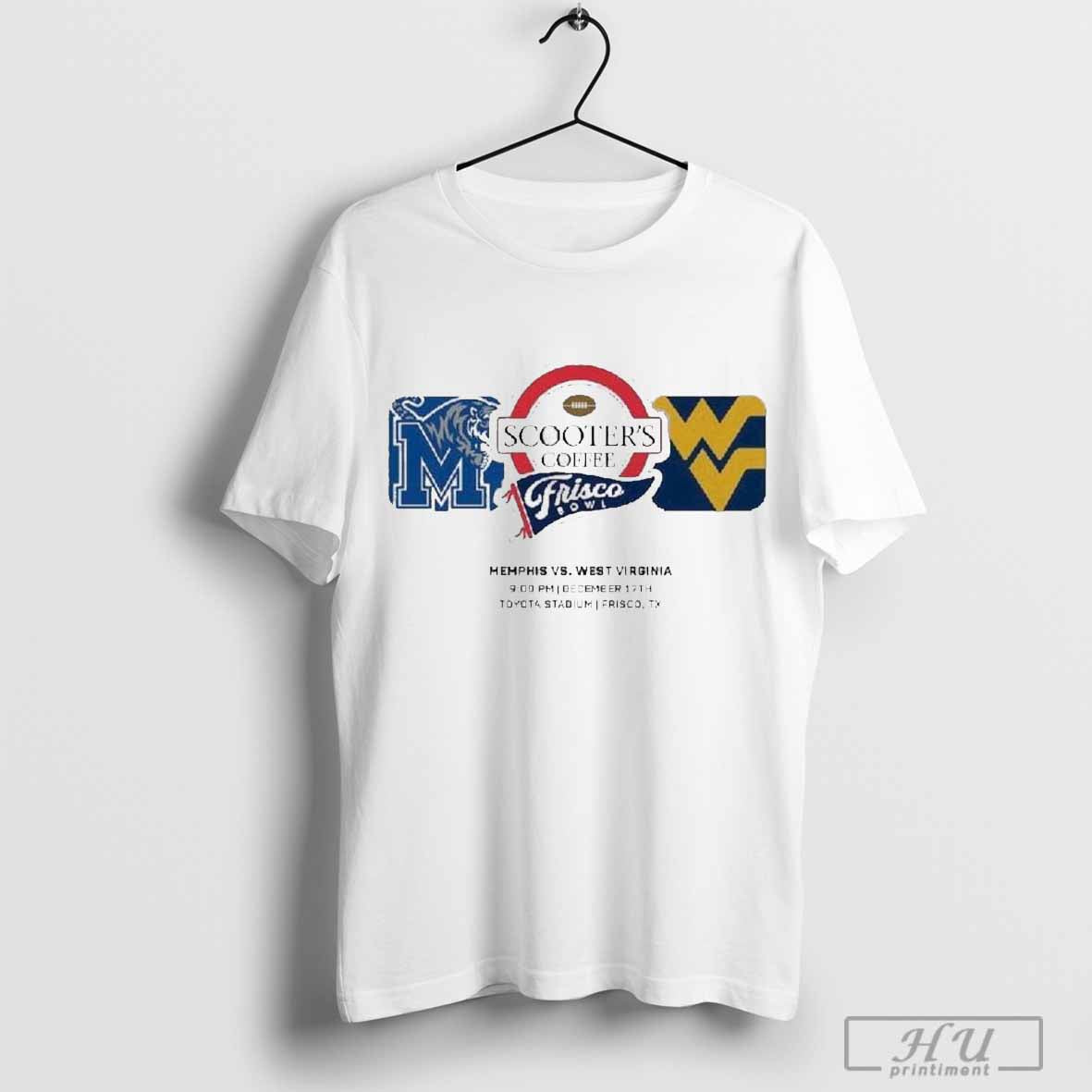 Scooters Coffee Frisco Bowl Matchup Memphis Tigers Versus West Virginia Mountaineers At Toyota Stadium Frisco Tx On December 17th 2025 T Shirt