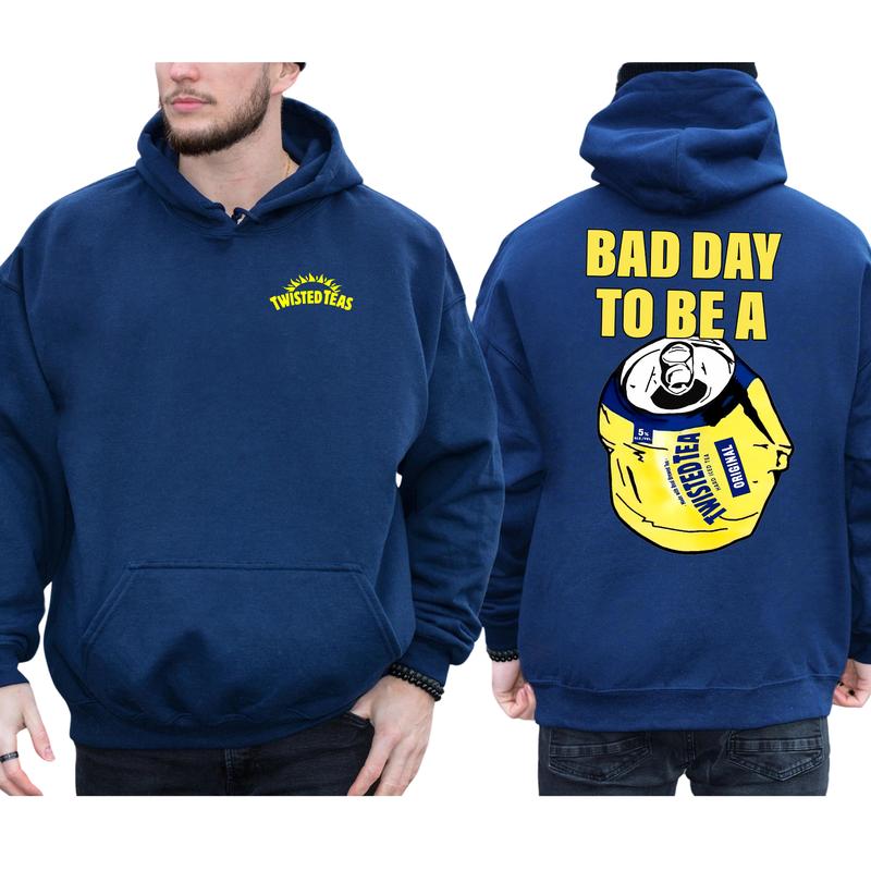 Vintage Bad Day To Be A Twisted Tea 2-Sided Hoodie, Funny Drinking Hoodies, Men's Twisted Tea Hooded Sweatshirt, Unisex Drink Tops, Comfort Cotton Casual Menswear, Classic Long Sleeve Pullover