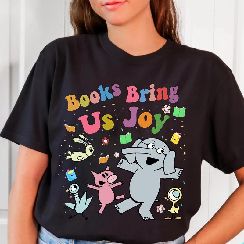 Books Bring Us Joy Elephant and Piggie Reading T-Shirt, Read More Book T-shirt, Good Day To Read Kids Tee Funny Piggie Elephant Pigeons Shirt, Childre
