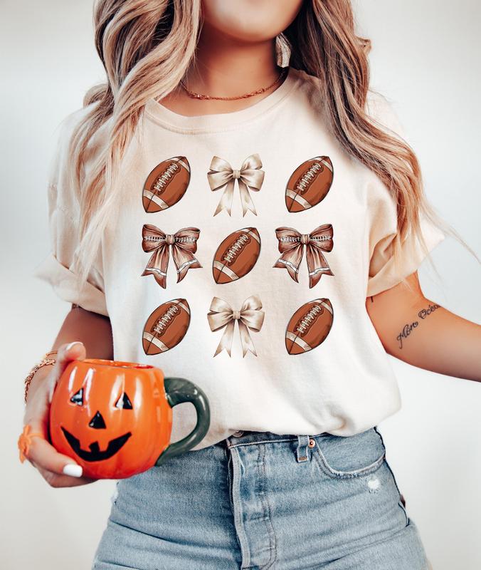 Pink Coquette Football Shirt, Football Mom Shirt, Sports Mom Gift, Gameday Shirt, Football Gift Shirt, Pink Coquette Shirt, Football Bow Tee, Cotton R