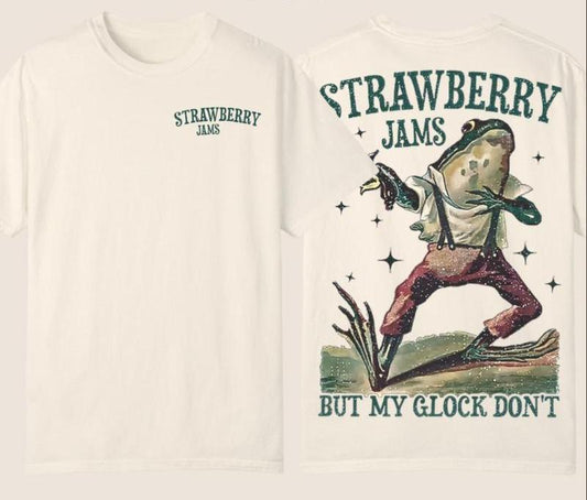 Strawberry Jams But My Don't Vintage Graphic T-Shirt, Frog Shirt, Oversized Shirt, Gift, Oversized T-Shirt Classic Cotton Menswear Top
