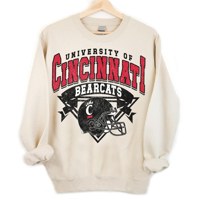 Cincinnati Bearcats Vintage Football NCAA Sweatshirt - Tshirt - Hoodie, University of Cincinnati Unisex Football NCAA Shirt, Unisex Vintage NCAA Shirt, Classic Football Shirt, Gifts For Football Fan Sport, Cotton, Sweatshirt, Casual Clothing
