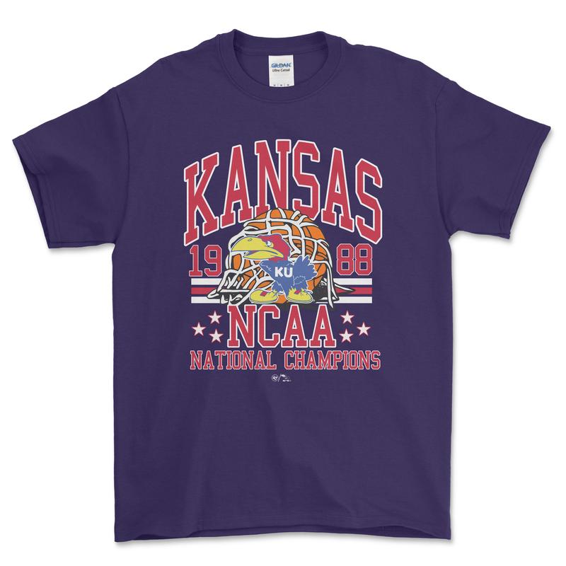 NCAA 1988 Kansas National Championship T-Shirt, graphic vintage sports tees for men