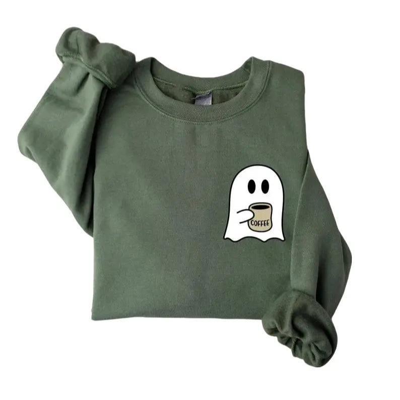 Cute Spooky Coffee Sweatshirt, Womens Ghost Sweatshirt, Spooky Season, Fall Coffee Lover Shirt, Halloween Party Shirt, Fall Graphic Shirt