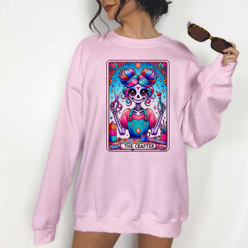 The Crafter Tarot- Unisex Crewneck Sweatshirt - Print is Sublimation, Christmas Crewneck, Gift Idea, Relaxed Fit, Casual Apparel