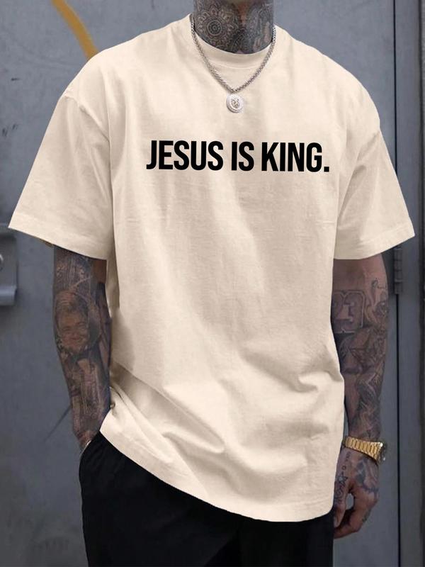 Unisex Men's Letter Print Round Neck GraphicÂ Tee, Regular FitÂ Casual Short Sleeve Crew Neck T-Shirt for Summer, Fashion Men's Top for Daily Wear