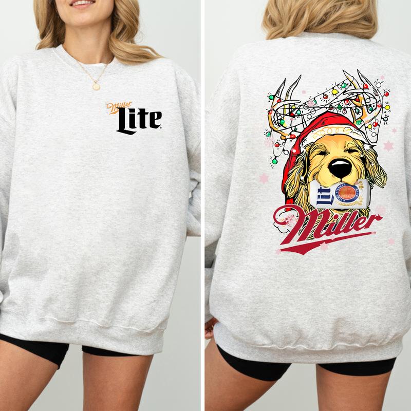 Christmas Shirt, Miller Lite Christmas Dog 2 Siders Sweatshirt, Miller Lite Christmas, Perfect For Beer Lovers, Unisex for Men and For Women