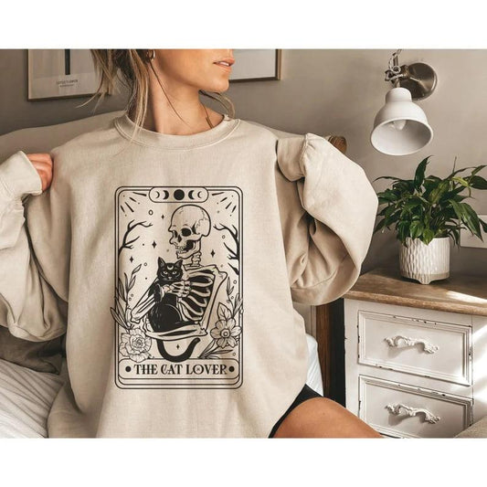 The Cat Lover Tarot Card Adult Unisex Sweatshirt  Cat Lover Skeleton Sweats  Tarot Card Sweatshirt  Trendy Vintage Tarot Card Sweats