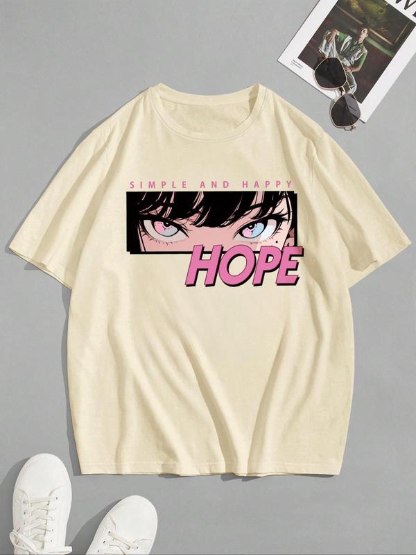 Men's Letter & Anime Cartoon Figure Print Drop Shoulder Tee, Regular FitÂ Casual Short Sleeve Round Neck T-Shirt for Summer, Men'sÂ Streetwear Top for Daily Wear, Graphic Tees,Â Summer Clothes