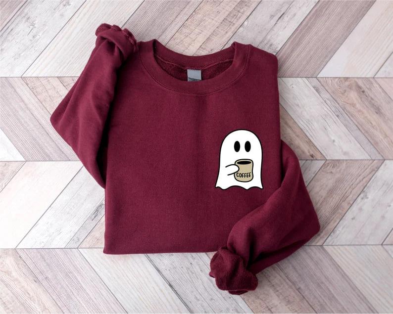 Cute Spooky Coffee Sweatshirt, Womens Ghost Sweatshirt, Spooky Season, Fall Coffee Lover Shirt, Halloween Party Shirt, Fall Graphic Shirt