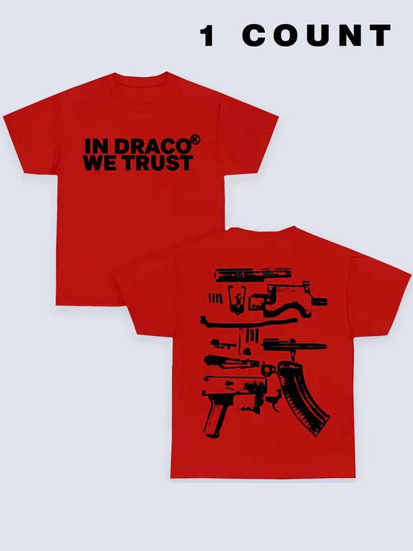 Men's Letter Graphic Print Round Neck Tee, Regular Fit Casual Drop Shoulder Short Sleeve T-shirt, Men's Summer Top for Daily Wear, Black Girl Outfits, 90s Clothes