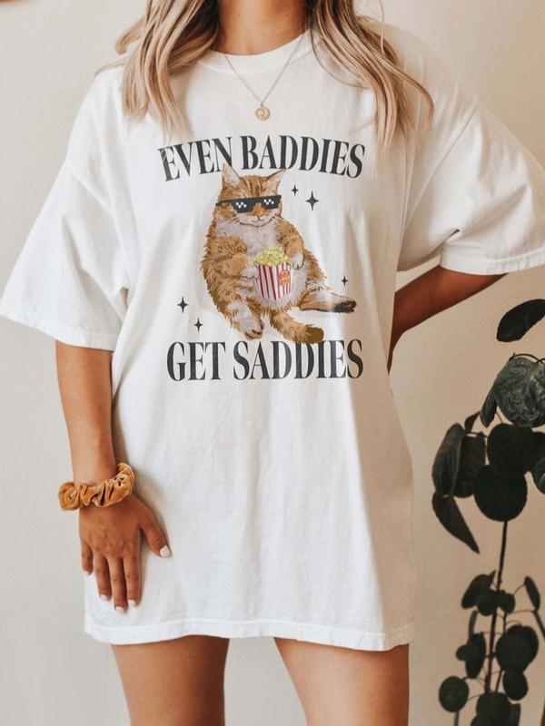 Even Baddies Get Saddies Funny Cat Meme Shirt t-Shirt, Weirdcore Shirt Ironic t-Shirt