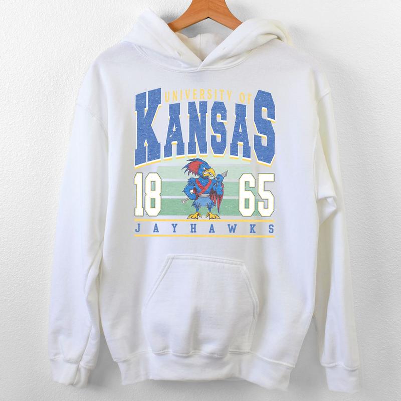 Kansas Jayhawks Vintage NCAA Sweatshirt, Unisex Jayhawks Football Shirt, Classic Sport Hoodie, Gifts for Football Fans, Cotton T-Shirt, Clothing
