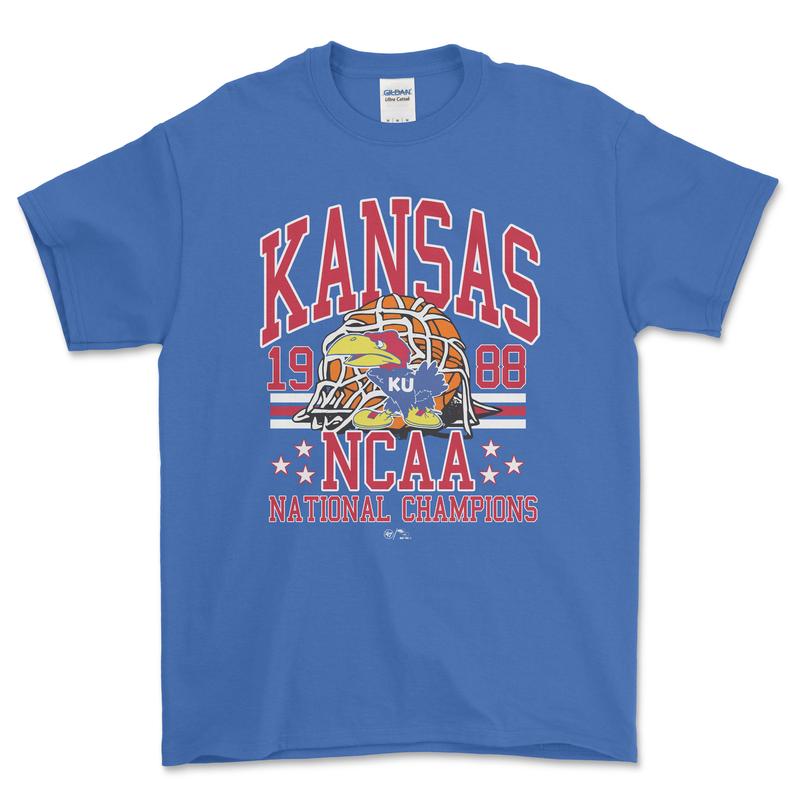 NCAA 1988 Kansas National Championship T-Shirt, graphic vintage sports tees for men