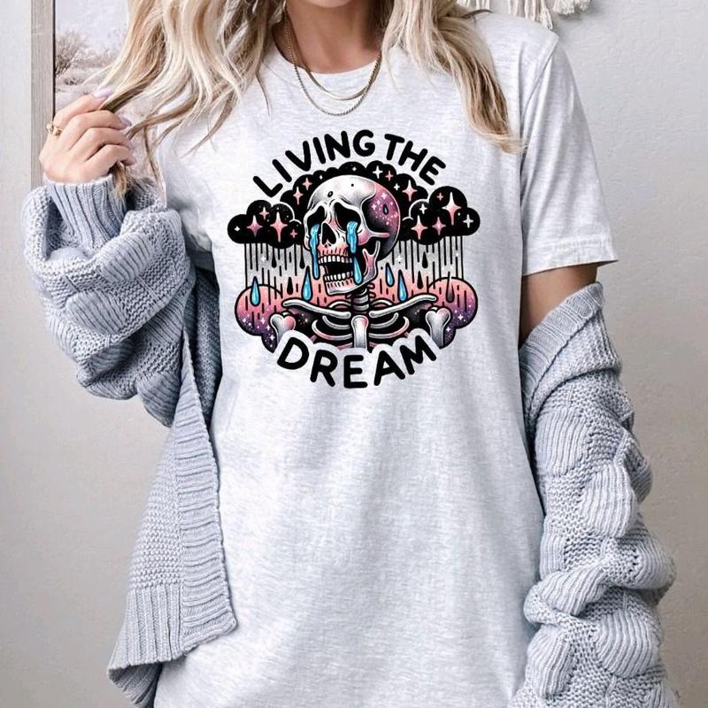 Living The Dream Skull Funny Tshirts Sweatshirt Gildan Brand Unisex Sizing, Sweatshirt, Hoodie