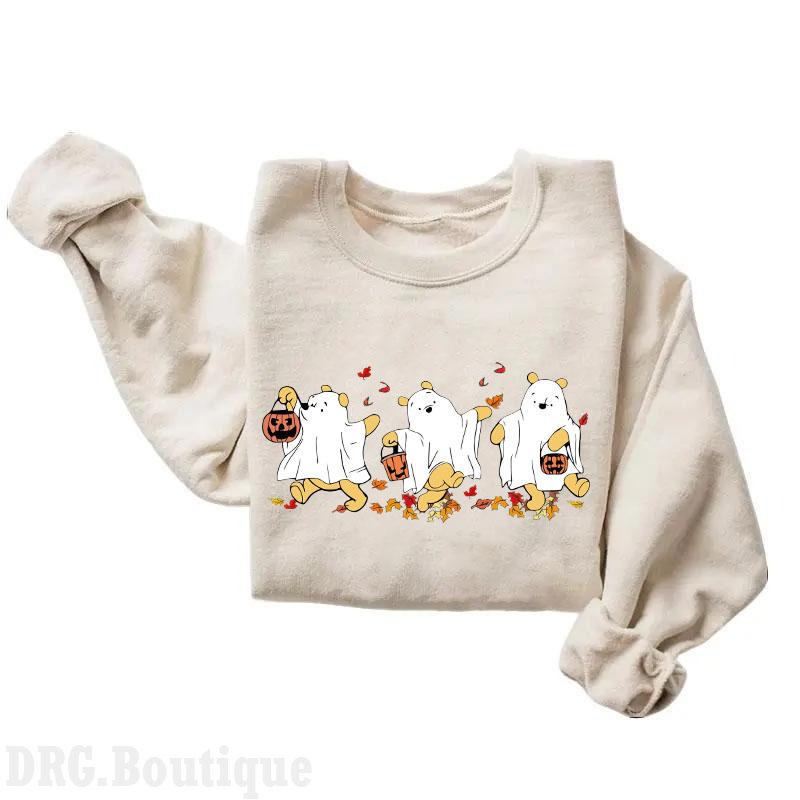 Winnie The Poooh Halloween Cotton Unisex Crewneck, Retro Poooh Ghost Halloween Sweatshirt, Spooky Season Sweaters, Halloween 2024 Merch Women's Shirt,
