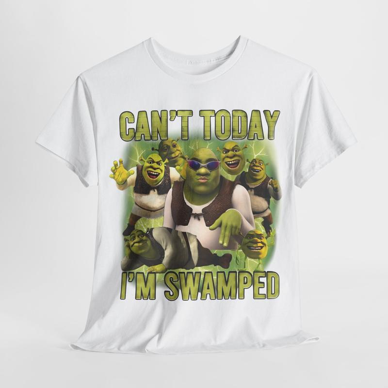Can't Today I'm Swamped Shr3k Face Meme Shirt, Funny Girls Cotton Tee, Shrek Fiona Graphic Top, Humorous Meme Unisex Cotton Softstyle Shirt