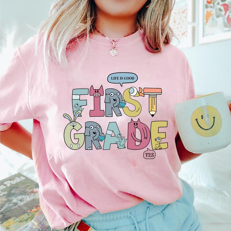 First Grade Elephant and Piggie Shirt, 1st Grade Teacher Shirt, 1st Grade Squad Shirt, Cute Pigeon Piggie Elephant Reading Books Funny Book Lover Shir