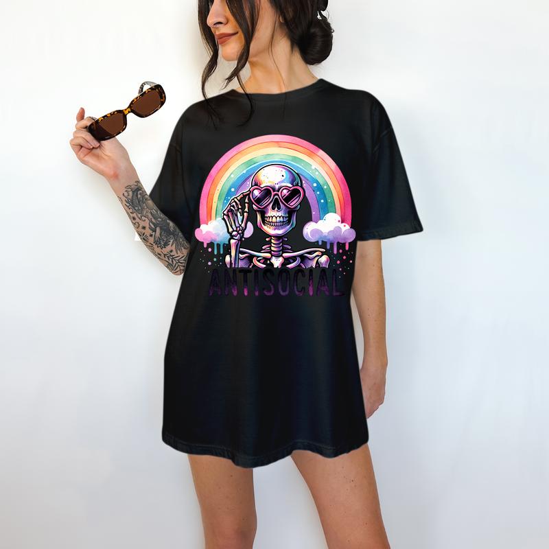 Anti-Social Skeleton- T-Shirt, Mental Health Tee, Cute Graphic, Funny Apparel