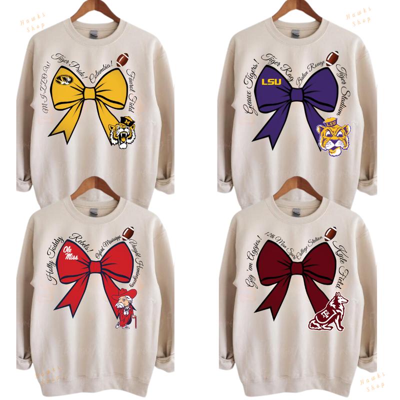 Vintage College Football Bows Inspired Sand Crewneck Sweatshirt, Vintage Football Coquette Sweatshirt, Vintage NCAA Crewnecks, Gift For Fans