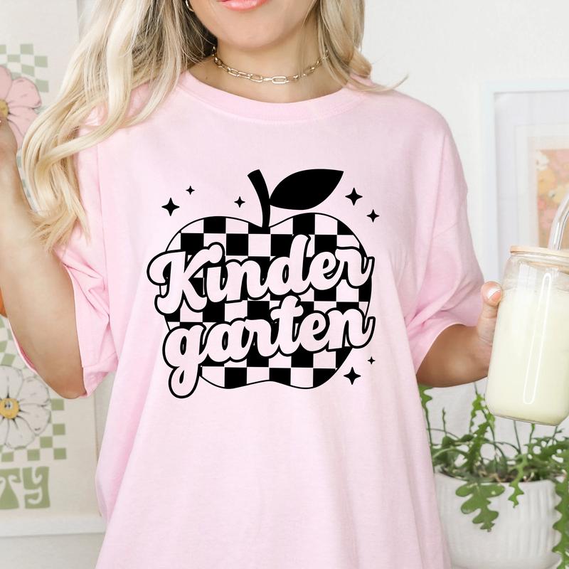 Comfort Kindergarten Teacher Shirt, Apple Teacher Shirt, Back To School Oufits, First Day of School Clothing, Groovy Teacher Graphic Tee Casual Comfy