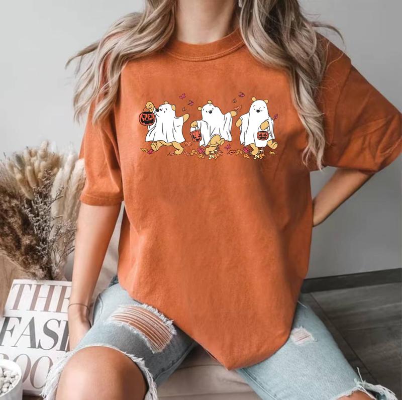 Halloween Winnie The P00h Ghost Shirt, Sp00ky Season Shirt, Halloween Women's Shirt, Cute Fall Autumn Leaf TShirt Unisex