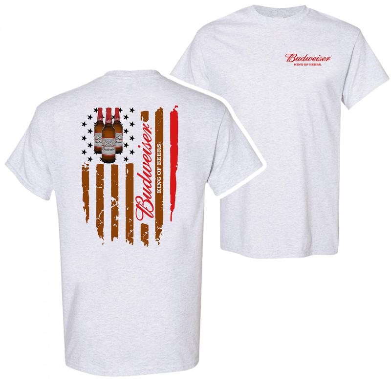 Budweiser King Of Beer Flag Usa T-shirt - 2 Side - Modern Fit - Men's And Women's Choices - Choose Your Fashion - Wide Size Selection - Variety In Colors