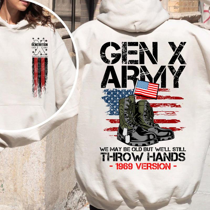 (HOODIE) Gen X customized Gen X army Hoodie, Customize Gen X TShirt Raised On Hose Water And Neglect T-Shirt - Vintage Inspired Funny Saying Sarcasm Quotes Shirt - Fit, Casual