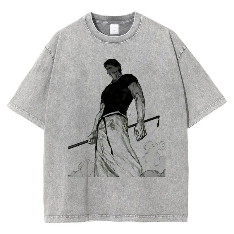 Anime Jujutsu Kaisen Washed T-shirts, Toji Summer TShirt, Unisex Streetwear, Graphic Tee Menswear Top Underwear Crewneck
