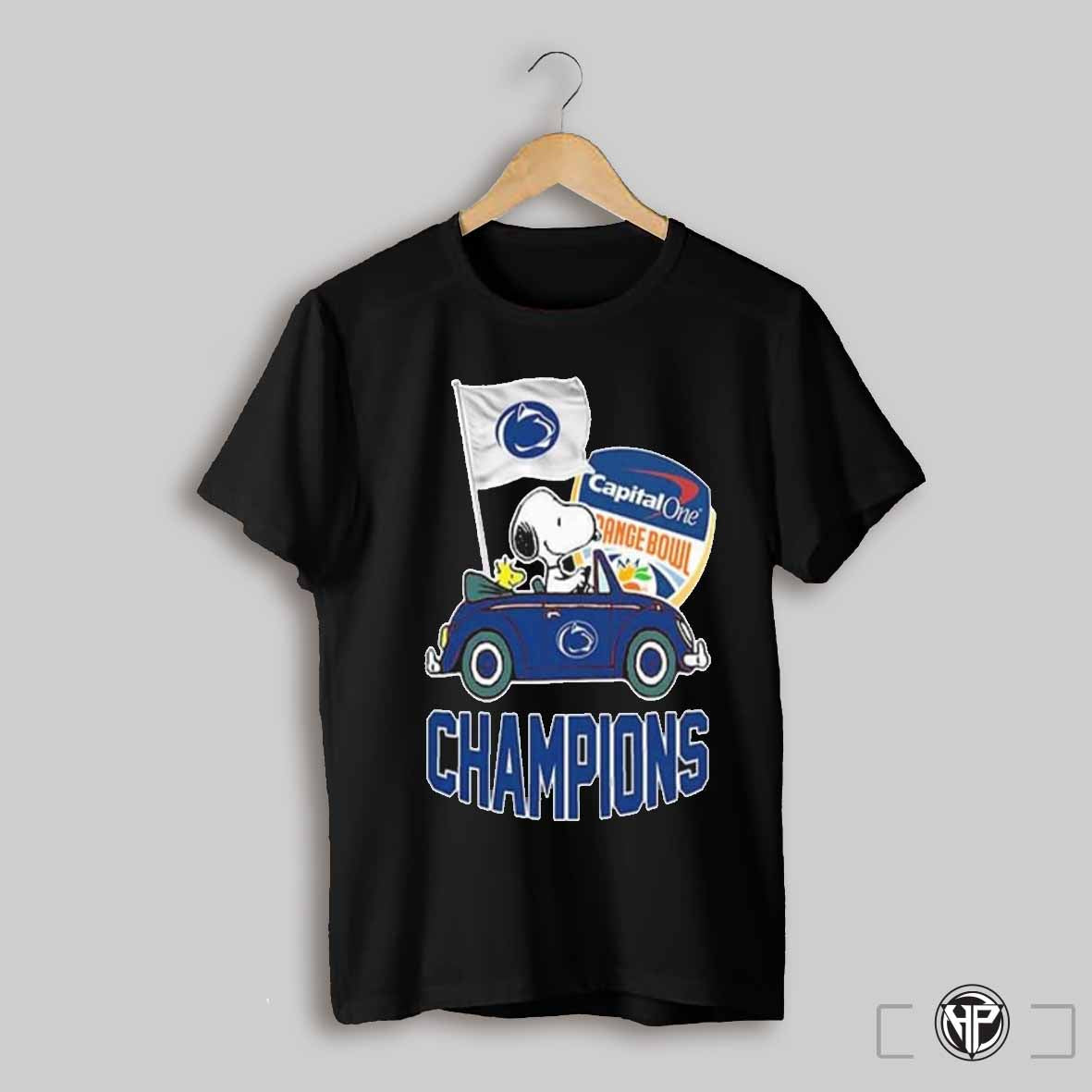 Snoopy And Woodstock Driving Car Penn State Nittany Lions Capital One Orange Bowl Champions College Football Playoff Ncaa Season 2024 2025 T Shirts Tr