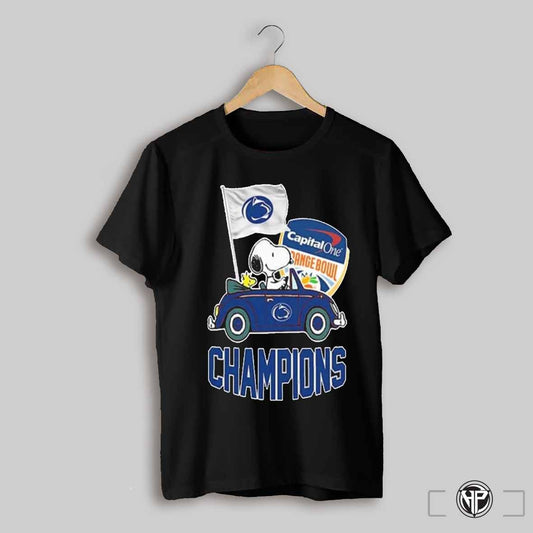 Snoopy And Woodstock Driving Car Penn State Nittany Lions Capital One Orange Bowl Champions College Football Playoff Ncaa Season 2024 2025 T Shirts Tr