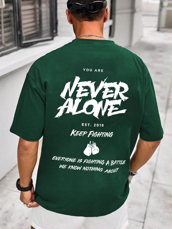 Men's Regular Fit Letter Print Round Neck Drop Shoulder Tee, Graphic Tees,Â Casual Streetwear Short Sleeve T-Shirt for Summer, Menswear for Daily Wear